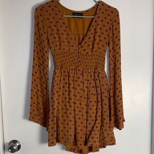 Urban Outfitters Mustard Floral Long Sleeve Dress